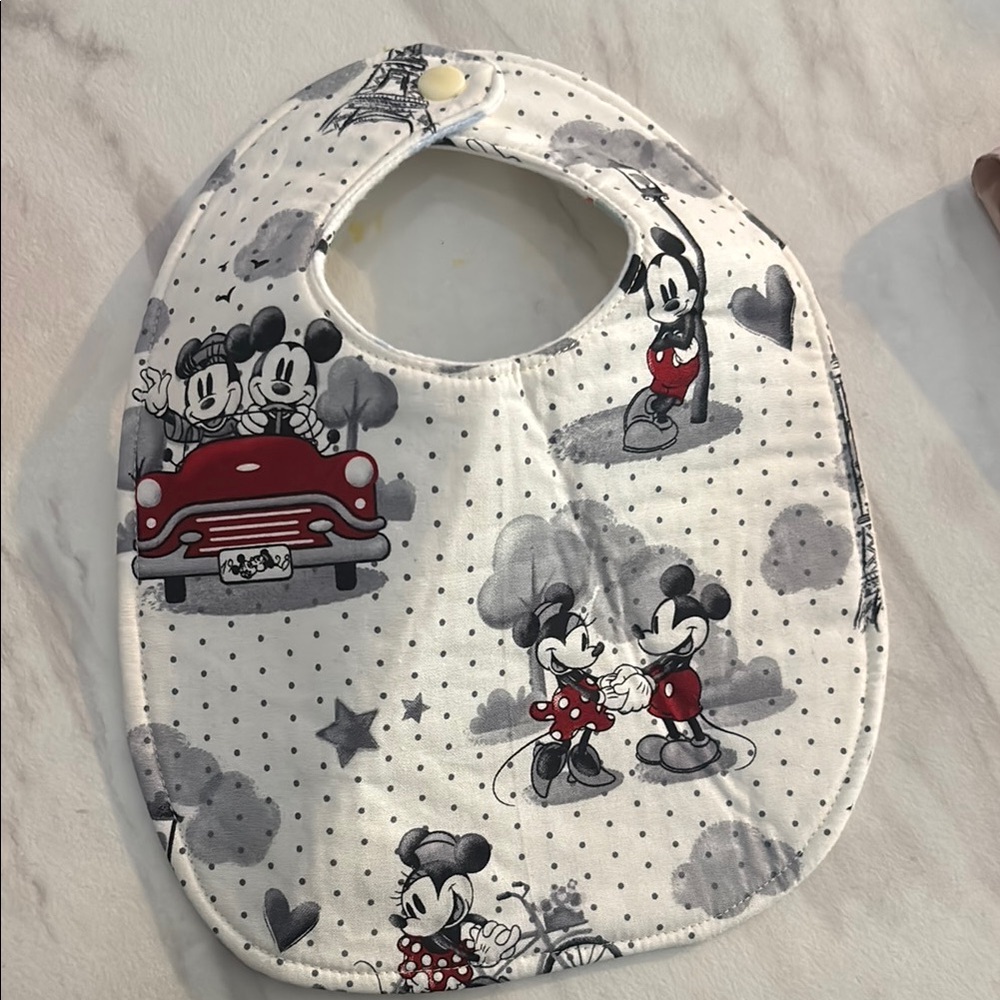 Handmade Disney Vintage Mickey Mouse Bib White and Gray. (New)